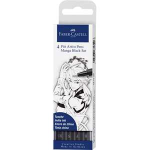 Cartoleria Bustina da 4 Pitt Artist Pen-Manga Nero nei tratti XS-S-F-B Faber-Castell