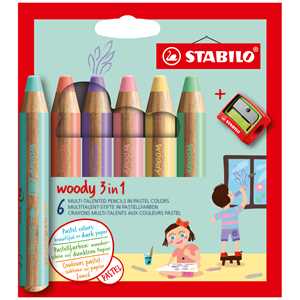 Cartoleria Matita colorata Multi-Funzione - STABILO woody 3 in 1 - Astuccio da 6 - con Temperino - Colori Pastello assortiti STABILO