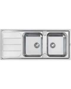 Foster Lavello ad Incasso a Bordo Standard a Due Vasche Elettra 5812 061 con Gocciolatoio a Sinistra Finitura Spazzolato da 116x50cm